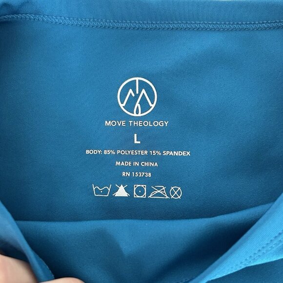 Move Theology Womens Large Long Sleeve Teal Cut Out Crop Top Gym Yoga Workout - Picture 2 of 5